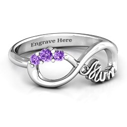 Mum's Infinite Love with Stones Ring in 925 Sterling Silver with Amethyst, White Premium Zirconia, Aquamarine, Blue Topaz, and Blue Sapphire