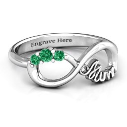Mum's Infinite Love with Stones Ring in 925 Sterling Silver with Emerald, White Premium Zirconia, Aquamarine, Blue Topaz, and Blue Sapphire