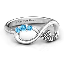 Mum's Infinite Love with Stones Ring in 925 Sterling Silver with Blue Topaz, White Premium Zirconia, Aquamarine, and Blue Sapphire