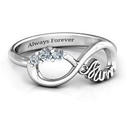 Mum's Infinite Love with Stones Ring in 925 Sterling Silver with Diamond, White Premium Zirconia, Aquamarine, Blue Topaz, and Blue Sapphire