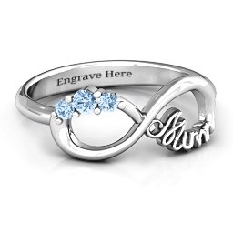 Mum's Infinite Love with Stones Ring in 925 Sterling Silver with Aquamarine, White Premium Zirconia, Blue Topaz, and Blue Sapphire