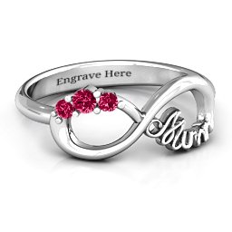 Mum's Infinite Love with Stones Ring in 925 Sterling Silver with Ruby, White Premium Zirconia, Aquamarine, Blue Topaz, and Blue Sapphire