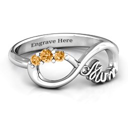 Mum's Infinite Love with Stones Ring in 925 Sterling Silver with Citrine, White Premium Zirconia, Aquamarine, Blue Topaz, and Blue Sapphire