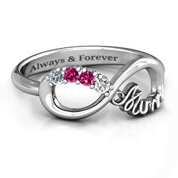 Mum's Infinite Love with Stones Ring in 925 Sterling Silver with Cubic Zirconia, Ruby, White Premium Zirconia, Aquamarine, Blue Topaz, and Blue Sapphire