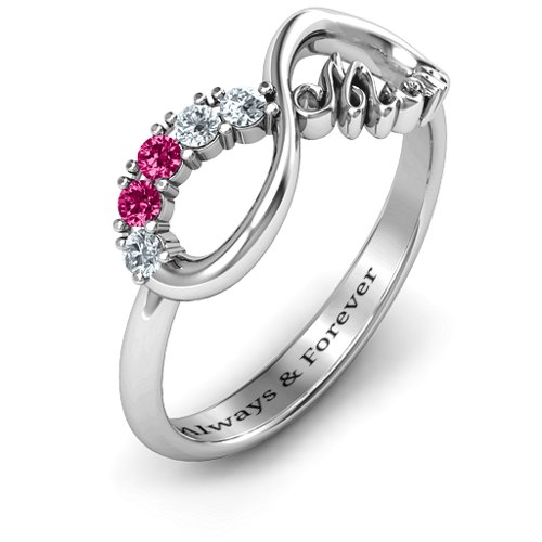 Mum's Infinite Love with Stones Ring – Sterling Silver with Cubic Zirconia and Ruby