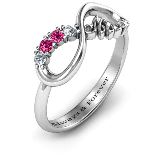 Mum's Infinite Love with Stones Ring – Sterling Silver with Cubic Zirconia and Ruby