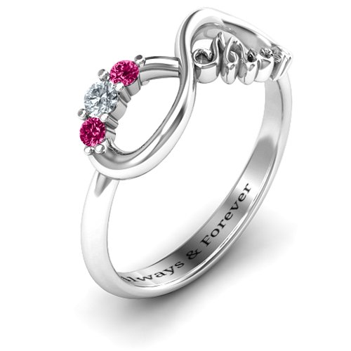 Mum's Infinite Love with Stones Ring – Sterling Silver with Cubic Zirconia and Ruby