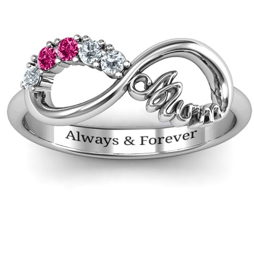 Mum's Infinite Love with Stones Ring – Sterling Silver with Cubic Zirconia and Ruby
