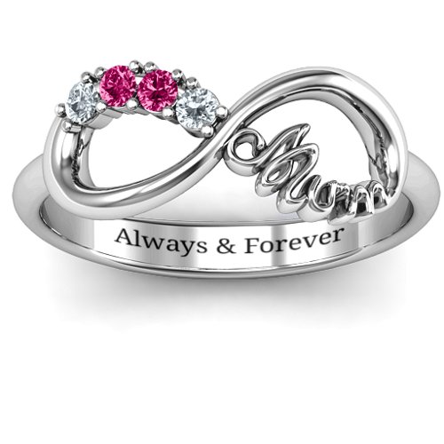 Mum's Infinite Love with Stones Ring – Sterling Silver with Cubic Zirconia and Ruby