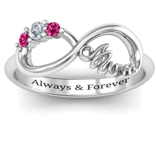 Mum's Infinite Love with Stones Ring – Sterling Silver with Cubic Zirconia and Ruby