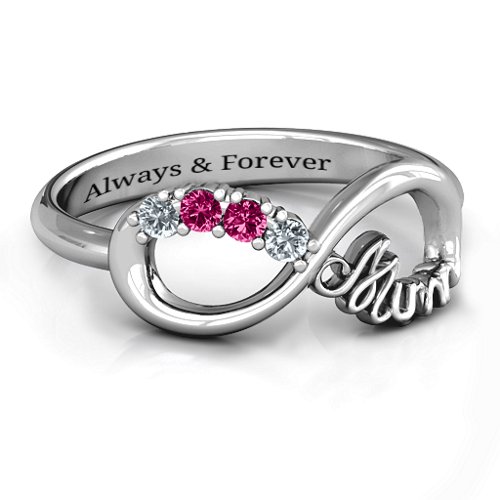 Mum's Infinite Love with Stones Ring – Sterling Silver with Cubic Zirconia and Ruby