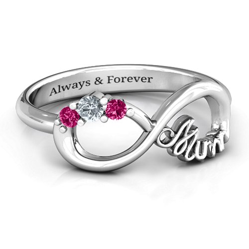 Mum's Infinite Love with Stones Ring – Sterling Silver with Cubic Zirconia and Ruby