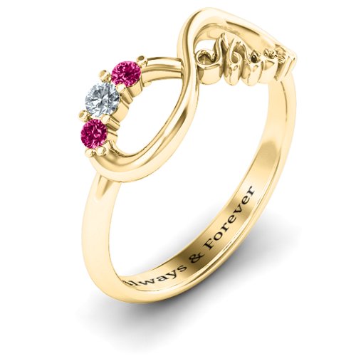 Mum's Infinite Love with Stones Ring – 10K Yellow Gold with Cubic Zirconia and Ruby