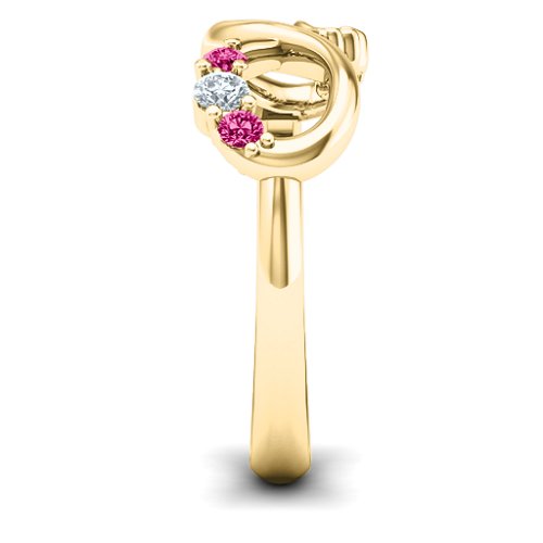 Mum's Infinite Love with Stones Ring – 10K Yellow Gold with Cubic Zirconia and Ruby
