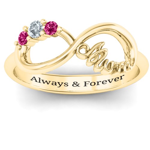 Mum's Infinite Love with Stones Ring – 10K Yellow Gold with Cubic Zirconia and Ruby