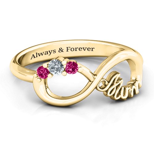 Mum's Infinite Love with Stones Ring – 10K Yellow Gold with Cubic Zirconia and Ruby