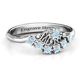 4 - 9 Stone Mom's Glimmering Love Ring in 925 Sterling Silver with Aquamarine, Amethyst, and Cubic Zirconia