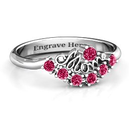 4 - 9 Stone Mom's Glimmering Love Ring in 925 Sterling Silver with Ruby, Amethyst, and Cubic Zirconia