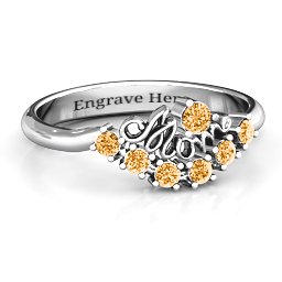 4 - 9 Stone Mom's Glimmering Love Ring in 925 Sterling Silver with Citrine, Amethyst, and Cubic Zirconia