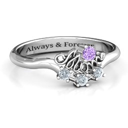 4 - 9 Stone Mom's Glimmering Love Ring in 925 Sterling Silver with Amethyst and Cubic Zirconia