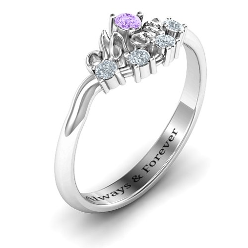 4 - 9 Stone Mom's Glimmering Love Ring – Sterling Silver with Amethyst and Cubic Zirconia