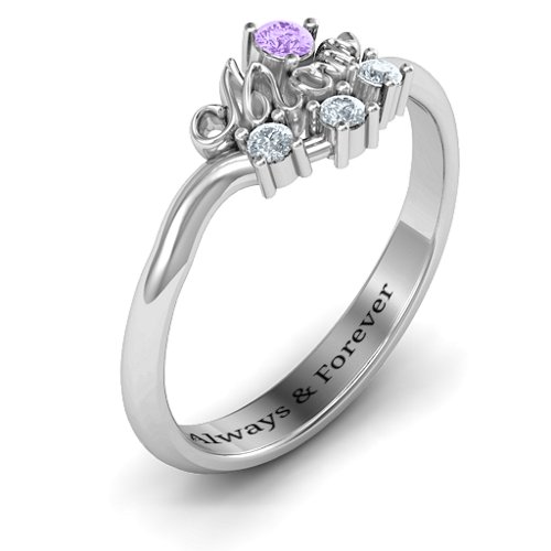 4 - 9 Stone Mom's Glimmering Love Ring – Sterling Silver with Amethyst and Cubic Zirconia