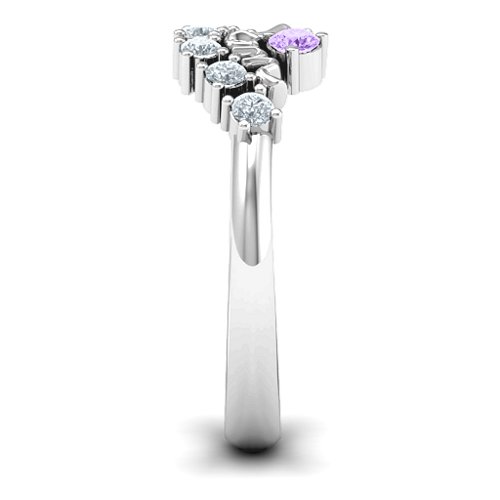 4 - 9 Stone Mom's Glimmering Love Ring – Sterling Silver with Amethyst and Cubic Zirconia