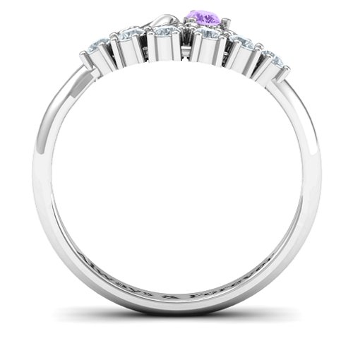 4 - 9 Stone Mom's Glimmering Love Ring – Sterling Silver with Amethyst and Cubic Zirconia