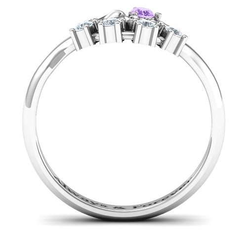 4 - 9 Stone Mom's Glimmering Love Ring – Sterling Silver with Amethyst and Cubic Zirconia