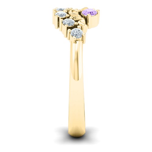 4 - 9 Stone Mom's Glimmering Love Ring – 10K Yellow Gold with Amethyst and Cubic Zirconia
