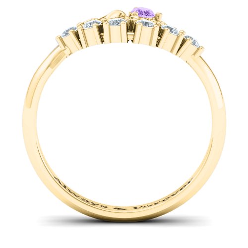 4 - 9 Stone Mom's Glimmering Love Ring – 10K Yellow Gold with Amethyst and Cubic Zirconia