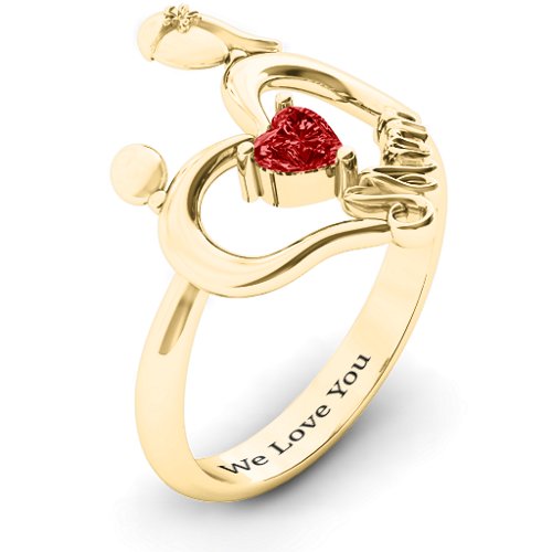 Unbreakable Bond Heart Ring – 10K Yellow Gold with Garnet