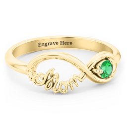 Mom's Infinity Ring in 10K Solid Yellow Gold with Emerald
