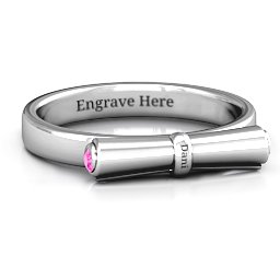 Diploma Scroll Graduation Ring in 925 Sterling Silver with Pink Tourmaline
