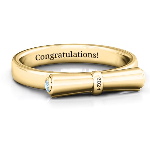 Diploma Scroll Graduation Ring – 10K Yellow Gold with Aquamarine