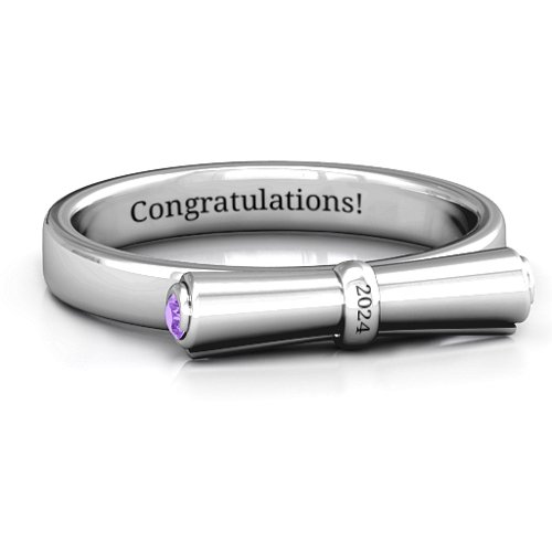 Diploma Scroll Graduation Ring – Sterling Silver with Amethyst
