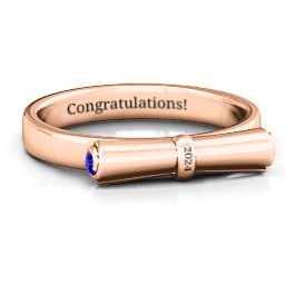 Diploma Scroll Graduation Ring in 10K Solid Rose Gold with Blue Sapphire
