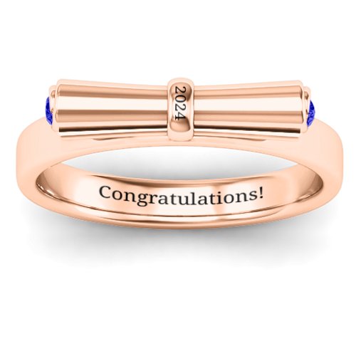 Diploma Scroll Graduation Ring – 10K Rose Gold with Blue Sapphire