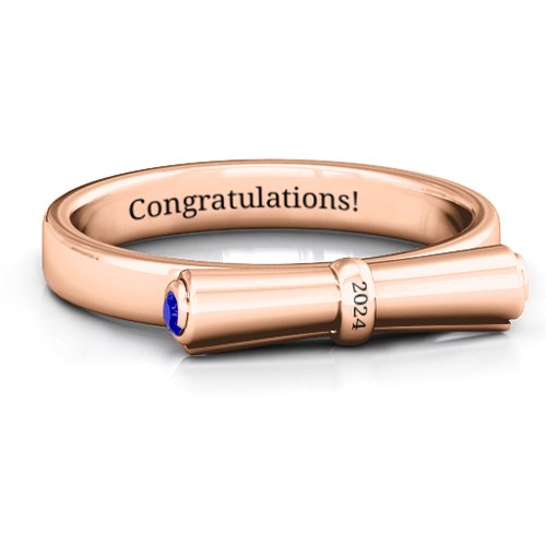 Diploma Scroll Graduation Ring – 10K Rose Gold with Blue Sapphire