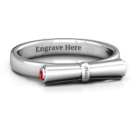 Diploma Scroll Graduation Ring in 925 Sterling Silver with Garnet