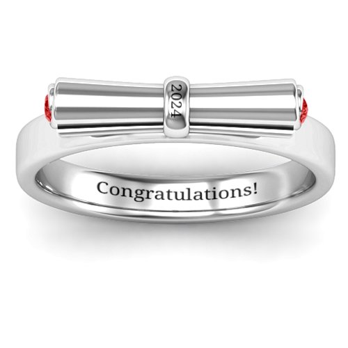 Diploma Scroll Graduation Ring – Sterling Silver with Garnet