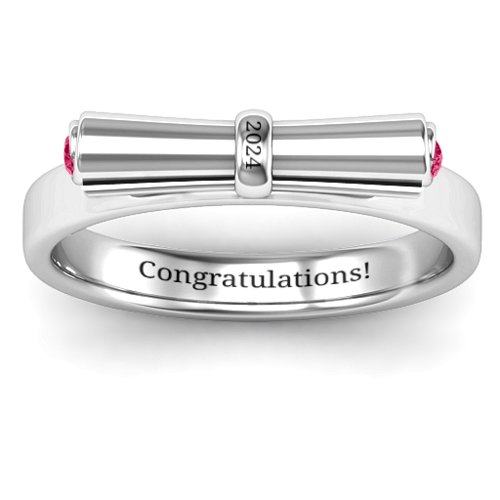 Diploma Scroll Graduation Ring – Sterling Silver with Ruby
