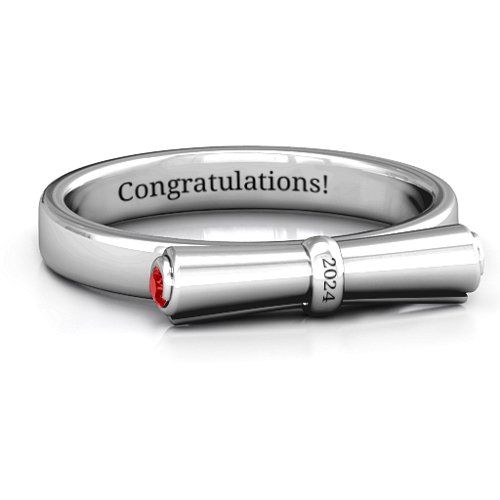 Diploma Scroll Graduation Ring – Sterling Silver with Garnet