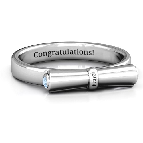 Diploma Scroll Graduation Ring – Sterling Silver with Aquamarine