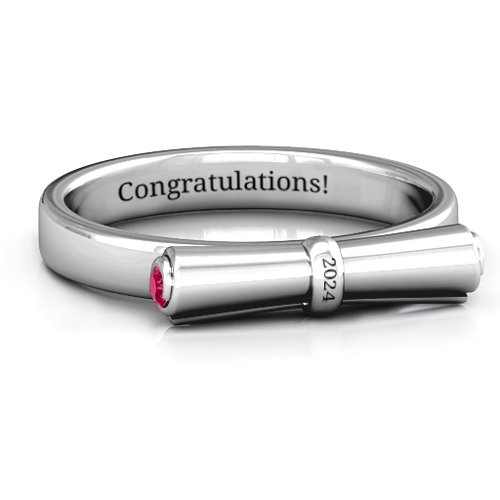 Diploma Scroll Graduation Ring – Sterling Silver with Ruby