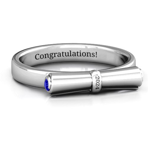 Diploma Scroll Graduation Ring – Sterling Silver with Blue Sapphire