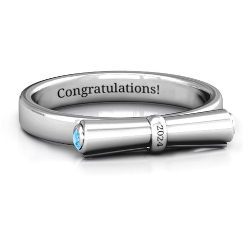 Diploma Scroll Graduation Ring – Sterling Silver with Blue Topaz