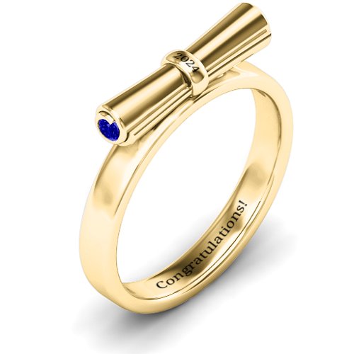 Diploma Scroll Graduation Ring – 10K Yellow Gold with Blue Sapphire