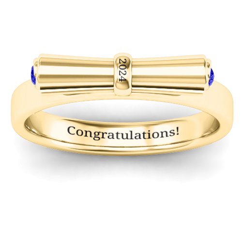 Diploma Scroll Graduation Ring – 10K Yellow Gold with Blue Sapphire