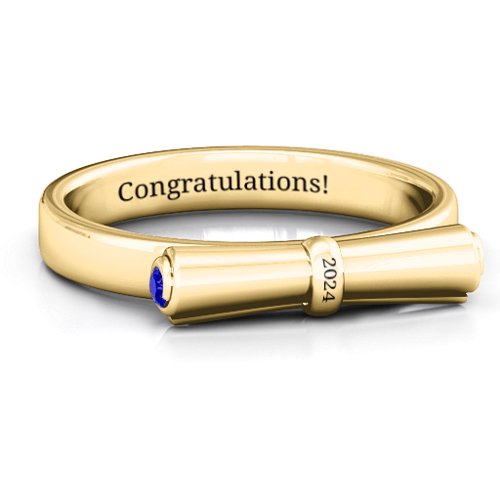 Diploma Scroll Graduation Ring – 10K Yellow Gold with Blue Sapphire